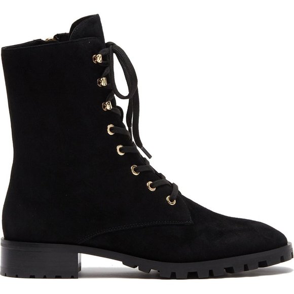 $850 STUART WEITZMAN NORRIE lace-up boots COMBAT LEATHER BLACK GOLD 10.5 (PA22)